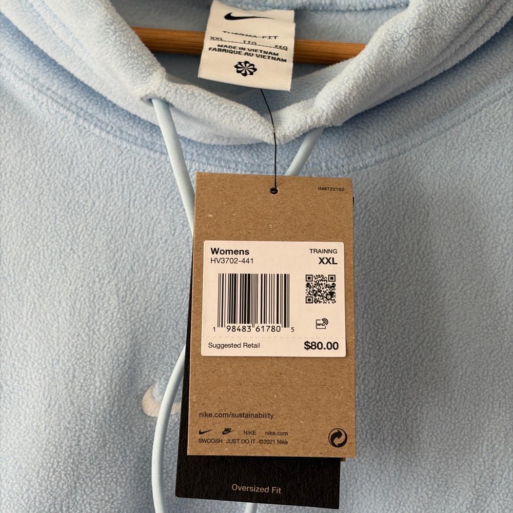 NWT Nike Therma-FIT Plush Fleece Hoodie - Light Blue - XXL Oversized - Picture 4 of 8